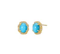 Tolldek Boucles d'oreilles en or jaune 750 18 carats, bleu turquoise classique pour femmes, taille ovale, véritables boucles d'oreilles pour garçons Au750 or