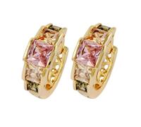 Tolldek Boucles d'oreilles en or jaune 9 carats pour femme - Véritable bijou multicolore - Améthyste rose - Grenat - Citrine - Créoles classiques - Coupe carrée - Sans nickel - Bijoux authentiques