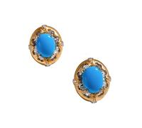 Tolldek Boucles d'oreilles en or jaune 9 K/14 K/18 carats, turquoise bleue 3,83 ct classique, boucles d'oreilles pour femmes, coupe ovale, bijoux en or véritable, moissanite, art nouveau 18/14/9
