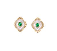 Tolldek Boucles d'oreilles en or jaune 9 K/14 K/18 carats, véritables bijoux, vert émeraude 0,25 carat, classique, moissanite, boucles d'oreilles art nouveau 18/14/9 carats, or jaune 18 carats (750