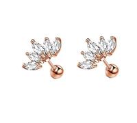 Tolldek Boucles d'oreilles en or rose 18 carats 750 pour femme - Vintage - Moissanite - 5 pierres - Taille marquise - Or rose Au750 - Boucles d'oreilles Boho véritables