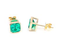 Tolldek Boucles d'oreilles en or véritable 9 K/14 K/18 carats, boucles d'oreilles classiques avec coupe carrée 1/2 carat, créées en laboratoire vert émeraude, or 375/585/750, boucles d'oreilles pour