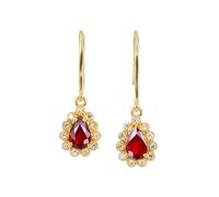 Tolldek Boucles d'oreilles en or véritable pour femme - Or Au750 18 carats - 1,02 ct - Créé en laboratoire - Rubis - Rouge - Fleurs - Or jaune 750 avec moissanite, or jaune 18 carats (750
