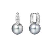 Tolldek Boucles d'oreilles pendantes 9K/14K/18K or blanc véritable, perle grise 10-11 mm bijoux femmes boucles d'oreilles coupe ronde, moissanite Boucles d'oreilles Art Nouveau Au 750/585/375, Or