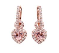 Tolldek Boucles d'oreilles pendantes en or rose 9 K/14 K/18 carats en forme de cœur avec morganite moissanite 1/2 carat rose blanc, or rose au 375/585/750 pour femme, véritable bijou hypoallergénique