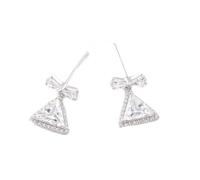 Tolldek Boucles d'oreilles pendantes or blanc Au 375/585/750 Véritable nœud papillon Pendentif Triangle Boucles d'oreilles avec moissanite taillée triangle 9K/14K/18K Boucles d'oreilles pour femmes