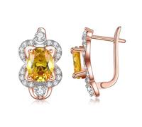 Tolldek Boucles d'oreilles pour femme en or rose 18 carats Au750, citrine jaune « 8 », moissanite, sans nickel, or 750 véritable