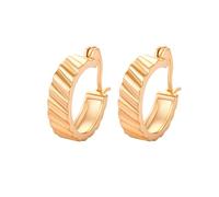 Tolldek Boucles d'oreilles vintage en or véritable 9 carats 375, créoles hautes rayées, or jaune Au375 Boucles d'oreilles Boho