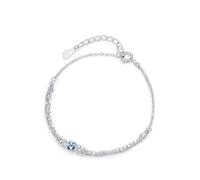 Tolldek Bracelet en or blanc 9K/14K/18K - Breloques - Bijoux véritables - Chaîne double couche - Bracelet pour femme avec aigue-marine - Bracelet avec diamant or blanc au 375/585/750, 18+5CM, Or blanc