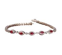 Tolldek Bracelet pour femme 9K/14K/18K or blanc véritable Bijoux Rouge 0,75 ct Créé en laboratoire Rubis Tennis Chaîne Bracelet marquise Bracelet moissanite Bracelet en or véritable 750/585/375 Or, Or