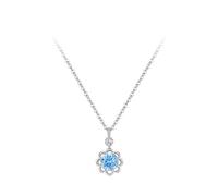 Tolldek Chaîne en or blanc 9 K/14 K/18 carats pour femme - Pendentif creux - Fleurs avec topaze ronde bleue - Au 375/585/750 - Collier en or blanc pour femme - 40 + 5, Or blanc 9 carats (375), Topaze