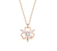 Tolldek Chaîne en or blanc 9 K/14 K/18 carats pour femme - Pendentif trèfle avec moissanite ronde blanche - Collier pour femme au 375/585/750 - Or blanc véritable - 40 + 5, Or rose 18 carats (750