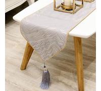 Tolldek Chemin de table - 33 x 220 cm - Motif vagues avec pompons - Chemin de table en polyester - Chemin de table pour fête de mariage et fête prénuptiale - Décoration de table - Gris argenté