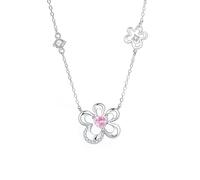 Tolldek Collier en or blanc 9 K/14 K/18 carats pour femme - Pendentif creux - Fleurs avec laboratoire - Saphir rose - Taille cœur - Rose - Au 375/585/750 - Chaînes en or blanc pour femme - 40 + 5, Or