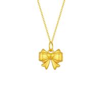 Tolldek Collier en or jaune 999 24 carats pour femme - Pendentif cœur nœud papillon - Chaîne en or Au999 pour femme - Sans allergie