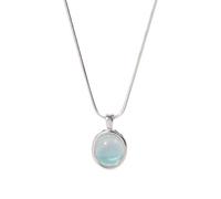 Tolldek Collier pour femme en or blanc 9 K/14 K/18 K - Pendentif véritable - Collier classique pour femme avec pierre de lune ovale - Bleu clair - Au 375/585/750 - Collier pour femme - 40 + 5, Or
