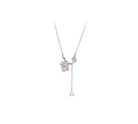Tolldek Collier pour femme en or blanc 9K/14K/18K, avec pendentif en forme de feuille et pampille en laboratoire, saphir rose, or blanc au 375/585/750, chaîne pour femme, 40 + 5, Or blanc 9 carats