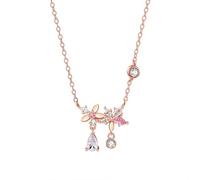 Tolldek Collier pour femme en or rose Au375/585/750 avec pendentif fleurs avec moissanite taillée goutte blanc, 9 K/14 K/18 K, 40 + 5, Or rose 14 carats (585), Moissanite