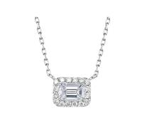 Tolldek Collier pour femme - Or blanc 9K/14K/18K - Créé en laboratoire - Diamant classique - Pendentif pour femme - Coupe émeraude - Au 750/585/375 - Chaîne véritable, Or blanc 14 carats (585