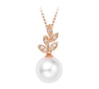 Tolldek Collier pour femme - Pendentif en or rose 9K/14K/18K - Bijou véritable - Blanc - Créé par laboratoire - Pendentif en forme de feuille de diamant - Collier pour femme - Or 18/14/9 carats, Or