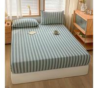 Tolldek Drap de lit en coton 90 x 200 cm doux à rayures - Drap-housse matelassé - Imprimé - Confort de sommeil - Couvre-lit vert gris - Sous-lit comme protection pour matelas