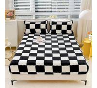 Tolldek Drap-housse respirant à motif à carreaux avec élastique en velours, résistant aux plis, noir et blanc, pour lit à sommier tapissier, 180 x 200 cm