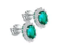 Tolldek Echt Schmuck Clous d'oreilles en or blanc 9 K/18 carats, boucles d'oreilles à fleurs avec taille ovale 2,2 ct pour femme, vert émeraude, or 375/750, boucles d'oreilles hypoallergéniques, Or