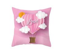 Tolldek Lot de 1 housse de coussin décorative douce pour salon - Motif montgolfière - Soleil et nuages - En jersey - Pour décoration d'intérieur moderne - Rose - 45 x 45 cm