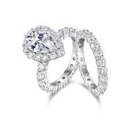 Tolldek Paire d'alliances classiques en or 750 18 carats avec moissanite en forme de goutte - Bague de mariage 950 platine, taille 47 à 65, Or blanc 9 carats (375), Moissanite
