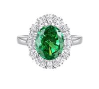 Tolldek Paire de bagues de fiançailles classiques en or blanc 9 carats 375 avec émeraude verte ovale - Bijoux en or véritable avec moissanite 9 carats - Taille 61 (19,4)