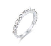 Tolldek Paire de bagues de fiançailles demi-éternité en or blanc 585 14 carats avec moissanite taille rectangulaire véritable bijoux 14 carats taille 65 (20,7)