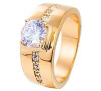 Tolldek Paire de bagues en acier inoxydable pour homme 10 mm - Monture à 4 griffes - Bague solitaire - Bague d'amitié - Punk Rock - Argenté/doré, Acier inoxydable, Zircone cubique