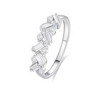 Tolldek Paire de bagues en or 18 carats Au750, alliances ondulées avec moissanite coupe rectangulaire, bijoux authentiques, alliances Platinum PT950, taille 47-65, Or blanc 14 carats (585), Moissanite