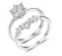 Tolldek Paire de bagues en or blanc au 375/585/750, élégantes et classiques, avec moissanite véritable, bague de fiançailles en or blanc 9 K/14 K/18 carats, taille 47-65, 950 Platinum, Moissanite