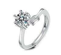Tolldek Paire de bagues en or véritable 750 - Créées en laboratoire - Fleurs et feuilles de diamant - 6 griffes - Bague d'amitié 18 carats - 48 (15,3)