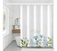 Tolldek Rideau de douche bleu vert 180 x 180 cm textile, motif fleurs d'avril, tissu polyester, pour baignoire, 1,8 x 1,8 m de long (l x h) avec anneaux de rideau de douche