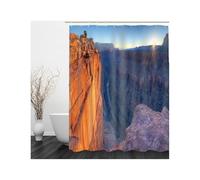 Tolldek Rideau de douche en textile - Marron et bleu - Motif canyon - Imperméable - Anti-moisissure - En polyester - Lavable - Avec anneaux de rideau de douche