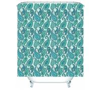 Tolldek Rideau de douche en textile vert, motif gouttes en forme de larme, rideau de salle de bain, en polyester, séchage rapide, lavable, avec anneaux de rideau de douche