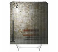 Tolldek Rideau de douche imperméable, lavable, marron, lumière de rue, mur, chaise en bois, rideau de salle de bain, tissu polyester, résistant à la moisissure, lavable, avec anneaux de rideau de