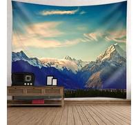Tolldek Tapisserie Bleu Vert 300 x 256 cm Paysage Nature Tapisserie Tenture Murale Montagne de Neige Tenture Murale Tenture Murale pour Nappe Chambre Décor