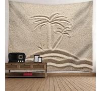 Tolldek Tapisserie murale beige 300 x 256 cm, paysage naturel, sable, palmier, tentures murales pour nappe, décoration de chambre à coucher