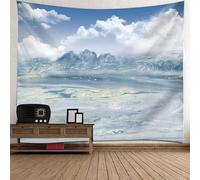 Tolldek Tapisserie murale blanc bleu 300 x 256 cm, paysage naturel tapisserie montagne tapisserie tenture murale serviettes murales accessoires pour chambre à coucher, salon, chambre d'enfant