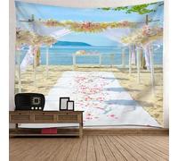 Tolldek Tapisserie murale bleu beige rose 300 x 256 cm paysage naturel tapisserie murale mer plage lieu de mariage serviette murale pour chambre à coucher, salon, chambre d'enfant