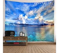 Tolldek Tapisserie murale - Bleu et vert - 150 x 130 cm - Paysage naturel - Mer - Ciel - Pour chambre, dortoir, chambre à coucher