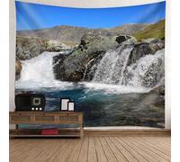 Tolldek Tapisserie murale bleu gris 300 x 256 cm paysage nature tapisserie montagne cascade pierre serviette murale pour salon