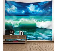 Tolldek Tapisserie murale bleu vert 150 x 130 cm, paysage naturel, vagues marines, tentures murales pour salon, chambre à coucher, dortoir