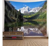 Tolldek Tapisserie Murale Bleu Vert 300 x 256 cm Paysage Nature Tapisserie Lac Arbre Montagne Tapisserie Tentures Murales DéoCration
