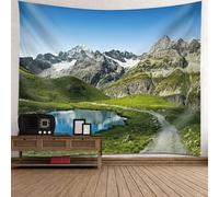 Tolldek Tapisserie murale bleu vert 300 x 256 cm, paysage nature tapisserie lac montagne serviette murale pour salon, chambre à coucher