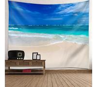 Tolldek Tapisserie murale bleu vert beige 300 x 256 cm paysage naturel serviette de plage tapisserie murale tenture murale pour salon décoration