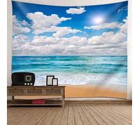 Tolldek Tapisserie murale bleu vert marron 300 x 256 cm paysage naturel serviette de plage tenture murale décoration murale